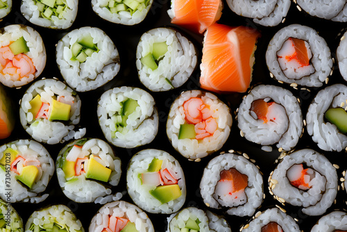 maki assortment seen from above close-up texture background