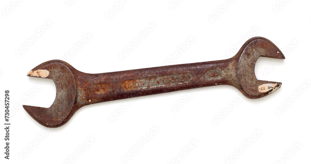 Old Rusty Crescent Wrench Isolated on White Old Rusty Crescent Wrench Isolated on White