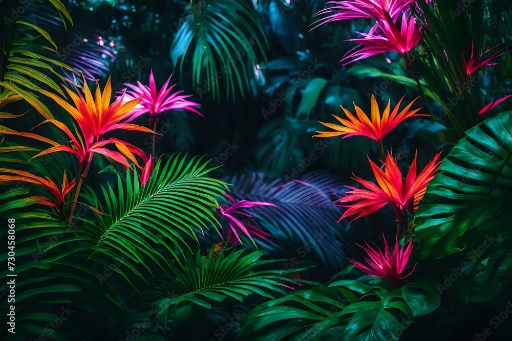  Colorful Neon Light Tropical Jungle Plants in a Dreamlike Enchanting Scenery