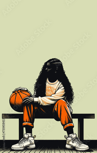 Illustration en vecteur : joueuse de basket-ball assise