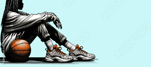 Illustration en vecteur : joueuse de basket assise par terre photo