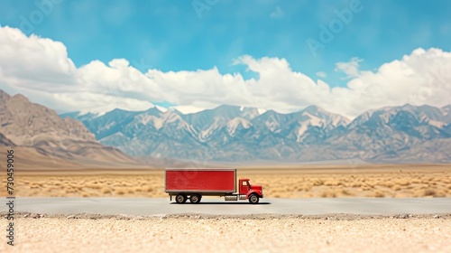 Semi-truck with trailer traveling on the open road. Transport, supply chain, delivery, and operations concept