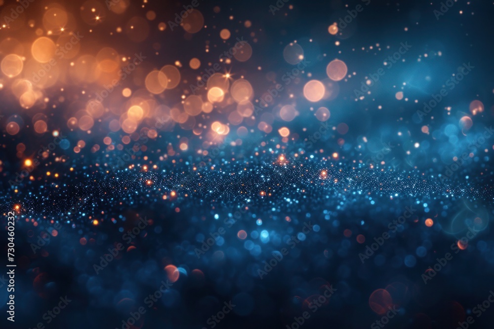 An abstract bokeh effect creates a backdrop of blue sparkles, reminiscent of a vibrant, festive night filled with twinkling lights., abstract christmas background