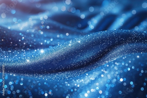 A luxurious blue fabric with sparkling glitter creates a luminous and enchanting texture reminiscent of a starry night sky, blue christmas background