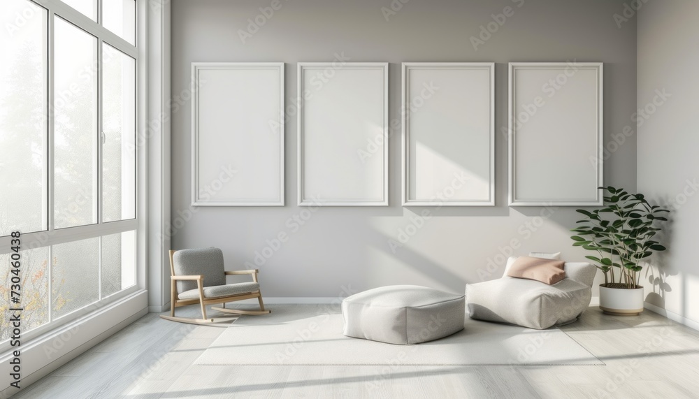 Mockup of an art gallery wall with rectangle landscape. Generative AI. Mockup of an art gallery wall with rectangle landscape. Generative AI.