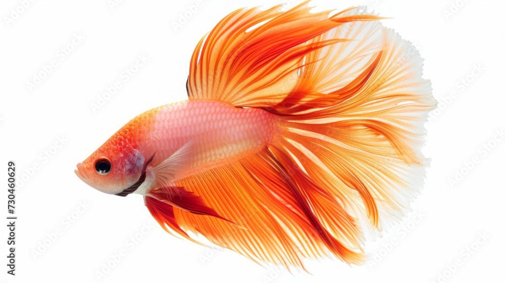 Fototapeta premium Minimalist fish influencer portrait. Vibrant colors pop against a pure white background, highlighting the fish's sleek movement and grace