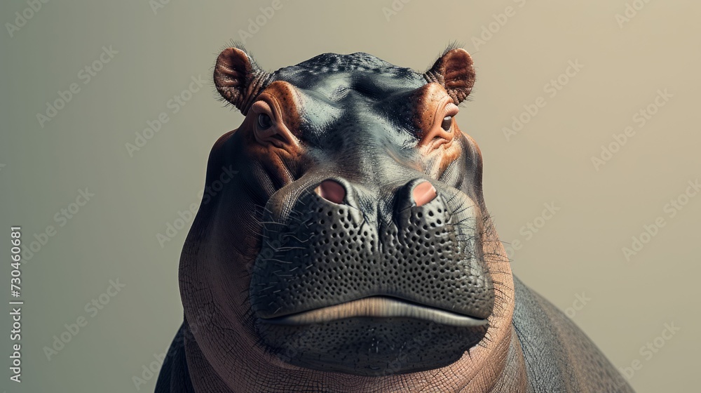 Serene hippo influencer. A minimalist portrait captures the gentle eyes of a hippo in a soft, neutral setting Serene hippo influencer. A minimalist portrait captures the gentle eyes of a hippo in a soft, neutral setting