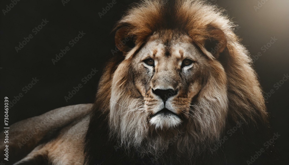 Fototapeta premium Portrait of a Beautiful lion, lion in dark.