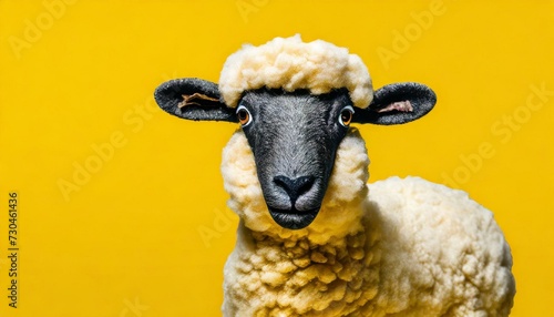 Plush sheep on yellow background 