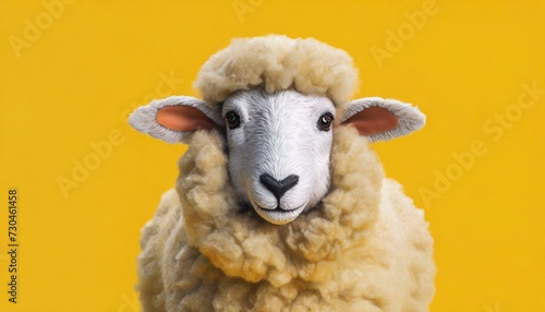 Plush sheep on yellow background 
