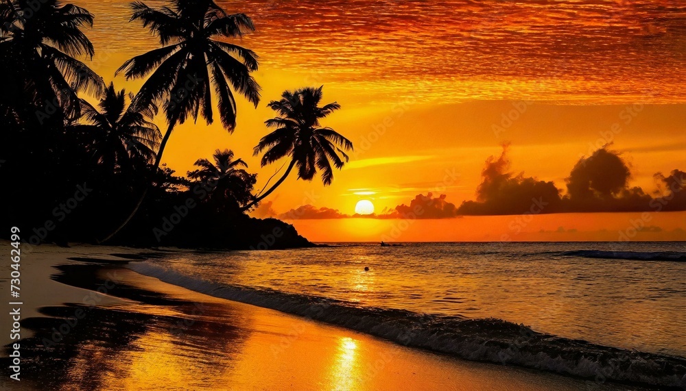 A tropical sunset on a beach