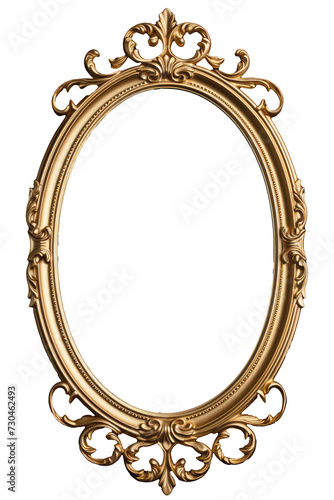Elegant Oval Golden Ornate Mirror on Transparent Background - High-Quality PNG