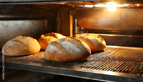 Freshly baked bread in the oven