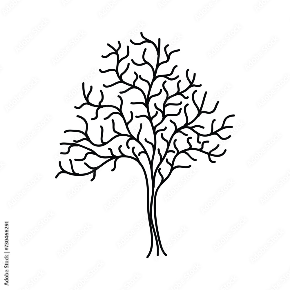 Obraz premium Hand Drawn Tree Outline, Tree Line Art Black and White Sketch Drawing, A hand drawn black and white sketch of a tree outline, showcasing simple yet elegant details of its branches and leaves.