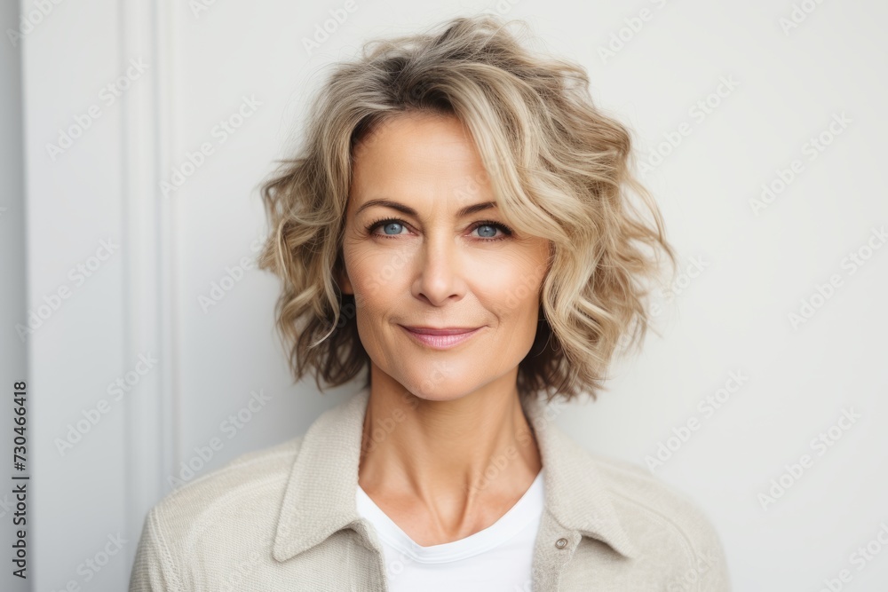 Portrait of a beautiful middle-aged woman with short hair. Portrait of a beautiful middle-aged woman with short hair.