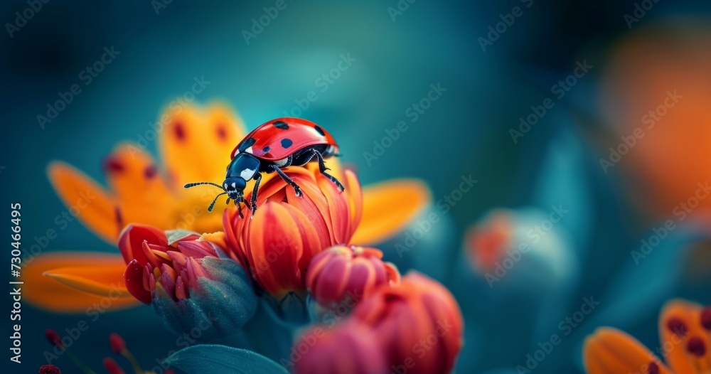 an insect on a flower with dark blue background Generative AI an insect on a flower with dark blue background Generative AI