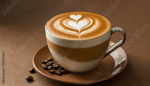 Coffee Latte with a Heart Pattern . brown background