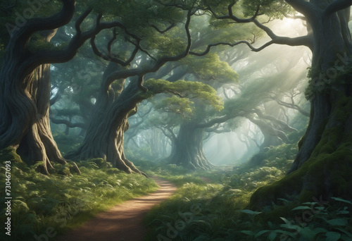 beautiful fantasy forest with atmospheric light