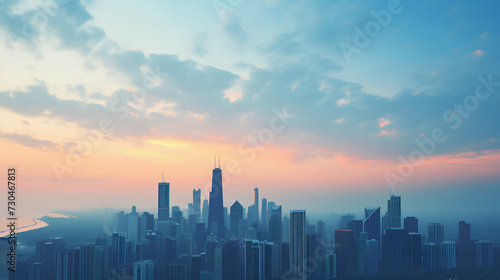 Smoggy metropolis at sunset.
