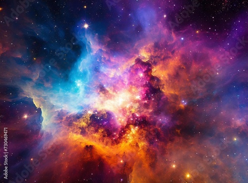Vivid Nebula and Star Cluster A vibrant and colorful nebula with a cluster of stars
