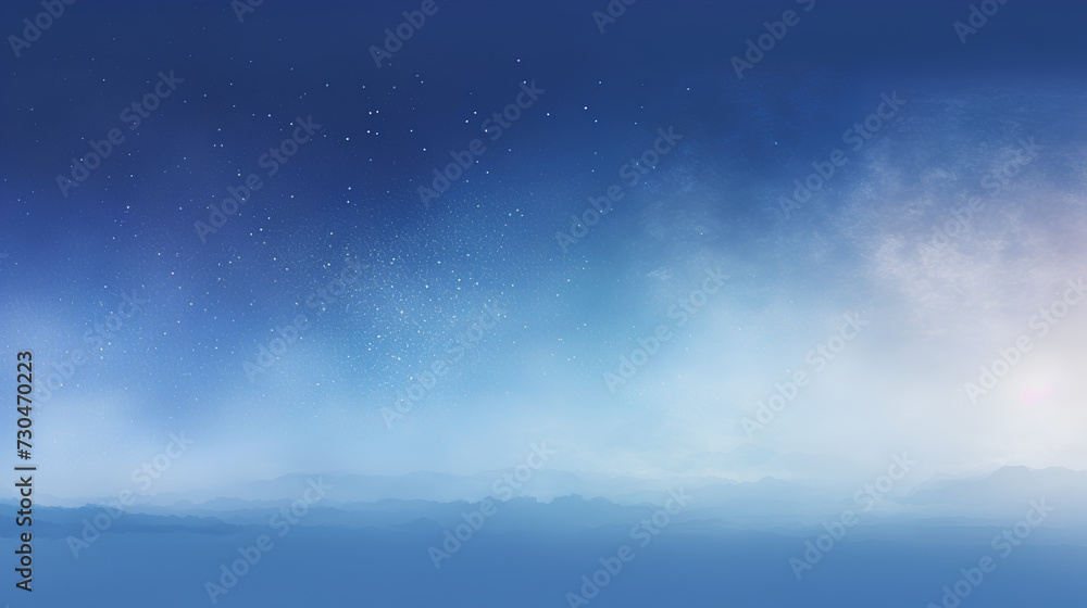 Starry night sky transitioning to dawn over mountainous landscape with copy space