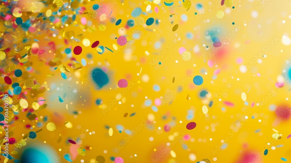 Bokeh-inspired confetti arrangement against a vibrant yellow background, generative ai Bokeh-inspired confetti arrangement against a vibrant yellow background, generative ai