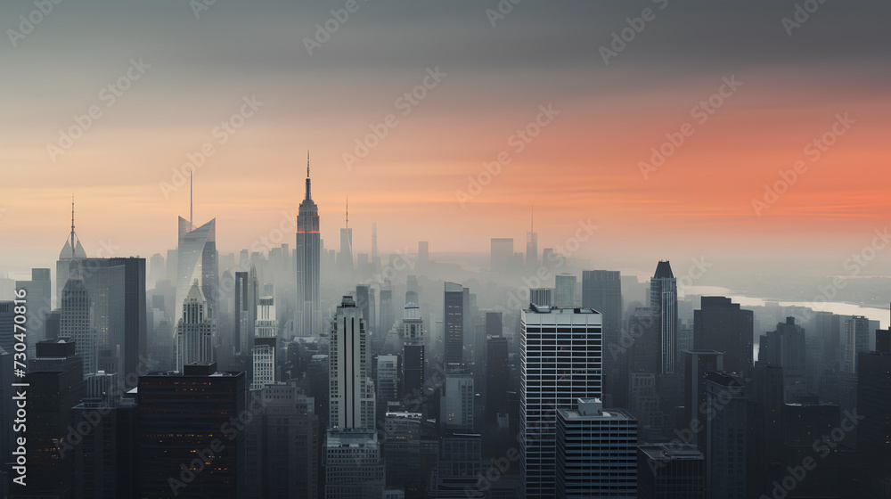 Smoggy metropolis at sunset.
