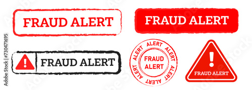 fraud alert red rubber stamp circle and square sign caution criminal extortion scam