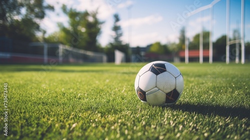Soccer ball on the green field © Michael