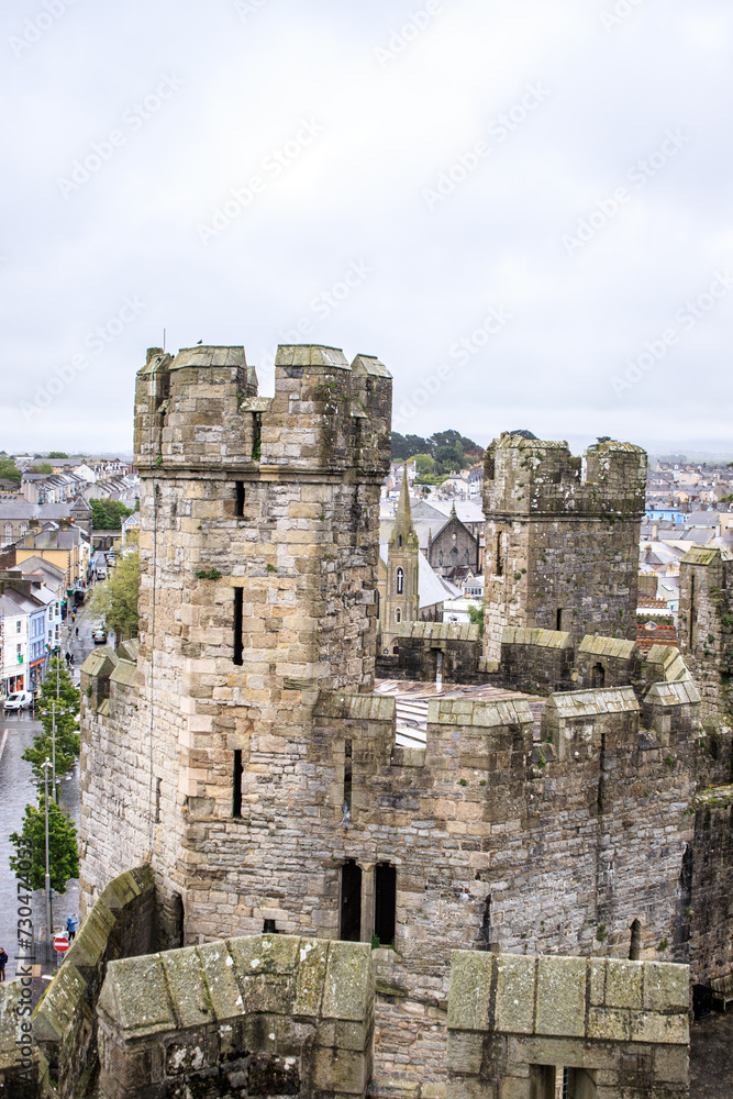 Aerial view of the Majestic Caernarfon Castle, UNSECO