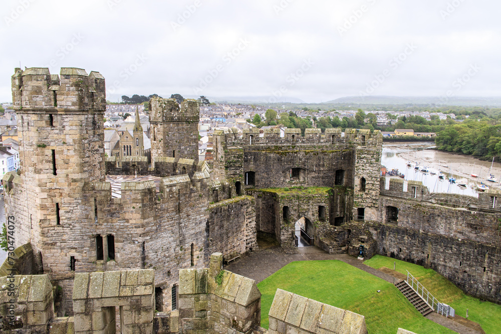 Aerial view of the Majestic Caernarfon Castle, UNSECO