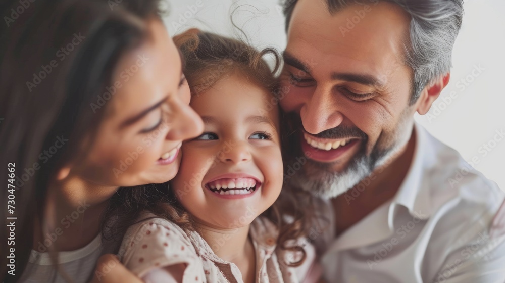 Close-up of a joyful family in a loving pose, set against a serene white studio background, generative ai Close-up of a joyful family in a loving pose, set against a serene white studio background, generative ai