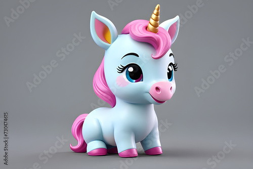 Small Animal 3D Rendering  Cute Baby Unicorn Character Flat Logo generative ai