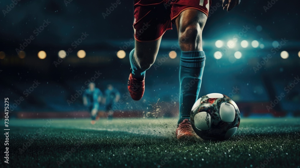 Soccer player on the stadium with a ball