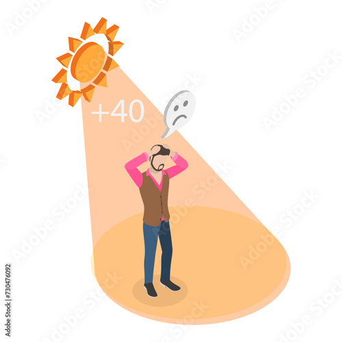 3D Isometric Flat Vector Illustration of Heatstroke, Sun Overheating and Dehydration. Item 3