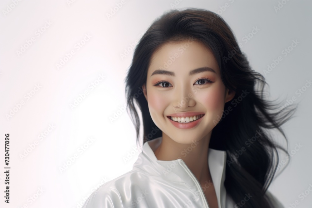 Embrace a sporty yet elegant vibe as woman confidently showcases her stylish sport jacket against pristine gray background. Generative AI. Embrace a sporty yet elegant vibe as woman confidently showcases her stylish sport jacket against pristine gray background. Generative AI.