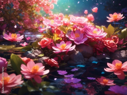 "Floral Symphony: Immerse Yourself in the Breathtaking Harmony of an AI-Enriched Photograph, where a Profusion of Vibrant and Unique Flowers Unveils a Lush, Botanical Wonderland, Transforming the Land