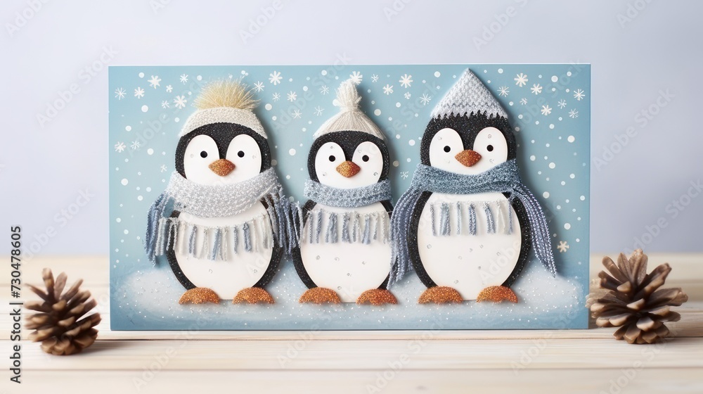 Obraz premium Illustration of a cute penguin character during winter.