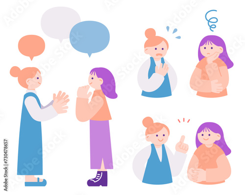 悩みを相談し合う2人の若い女性のイラストセット