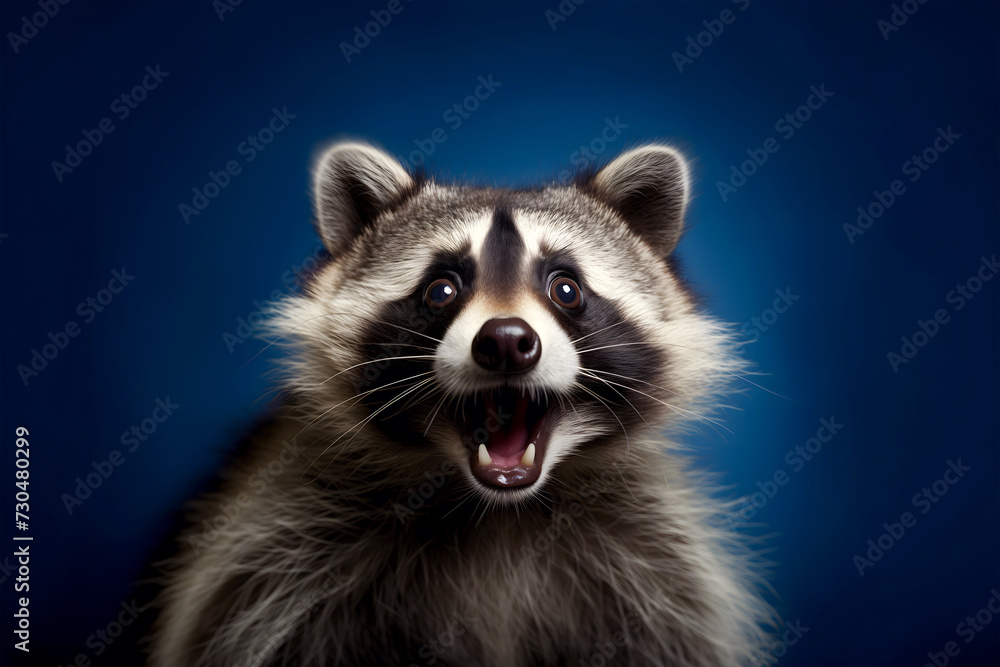 Obraz premium Surprised Raccoon with Blue Background