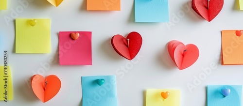 Wallpaper Mural Various vibrant pins and heart-shaped post-its on a white background. Torontodigital.ca