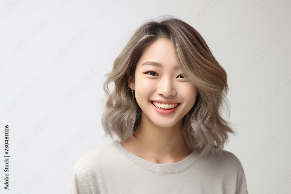 A mockup featuring a young woman wearing a sweatshirt, isolated on a white background. Generative AI. A mockup featuring a young woman wearing a sweatshirt, isolated on a white background. Generative AI.