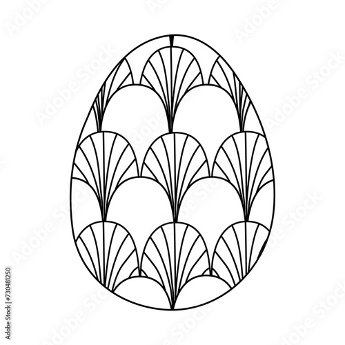 Egg with art deco pattern, Easter holiday design, doodle style flat vector outline for coloring book