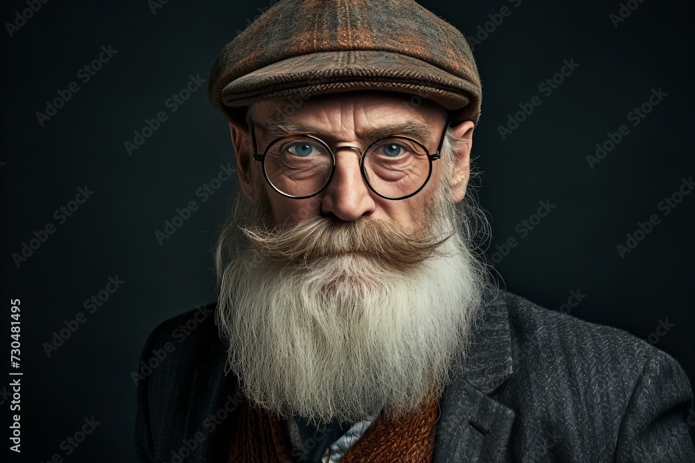 Portrait of an old man with a long gray beard and a cap. Portrait of an old man with a long gray beard and a cap.