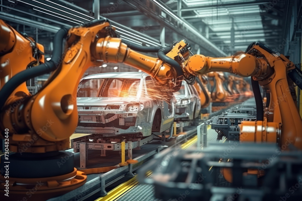 EV Car Factory, Auto Robot Arm Assembly, Industrial Production Car EV Car Factory, Auto Robot Arm Assembly, Industrial Production Car