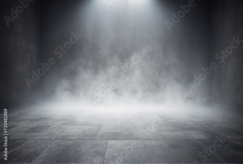 room with mist fog  stage for presenting products  grey smoke background