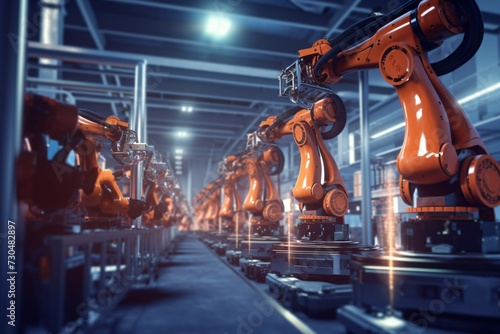 Automated Robotic Arms in a High-Tech Factory Setting © psycho