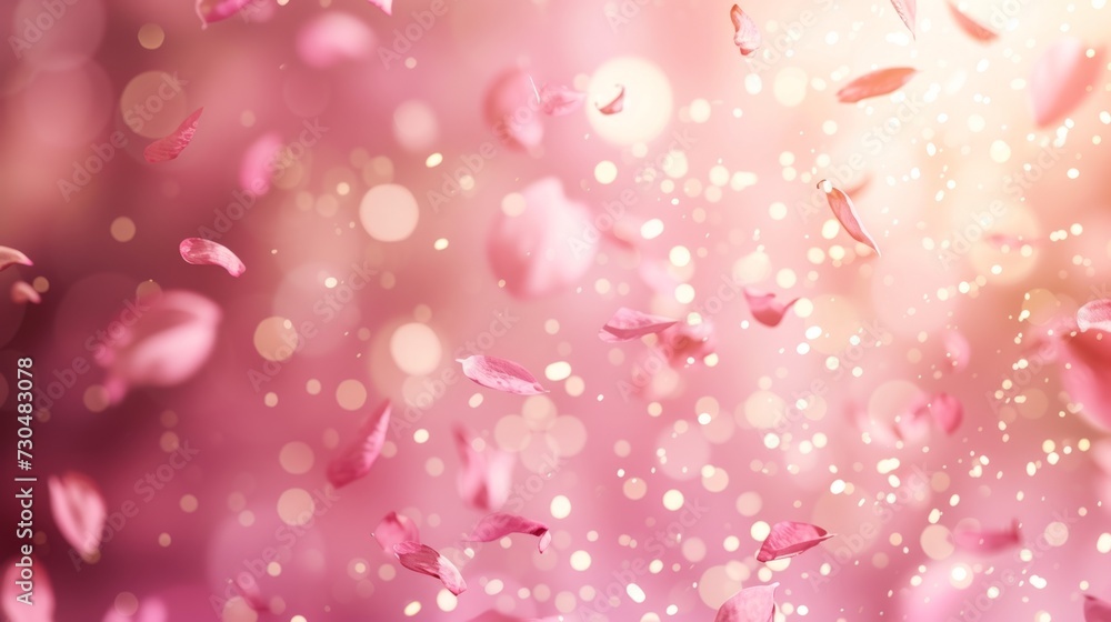 Realistic style bokeh effect confetti gently floating on a radiant pink background, generative ai Realistic style bokeh effect confetti gently floating on a radiant pink background, generative ai