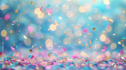 Soft blue pastel background complementing the bokeh-effect confetti, generative ai © ThisDesign