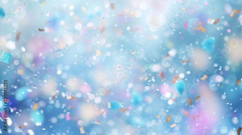 Soft blue pastel background complementing the bokeh-effect confetti, generative ai © ThisDesign